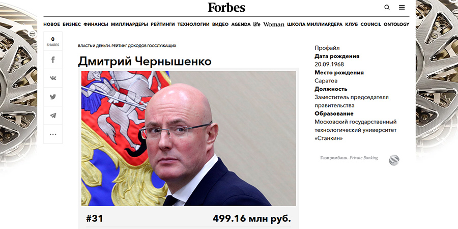 Уроженец Саратова вошел в топ рейтинга Forbes по доходам среди госслужащих