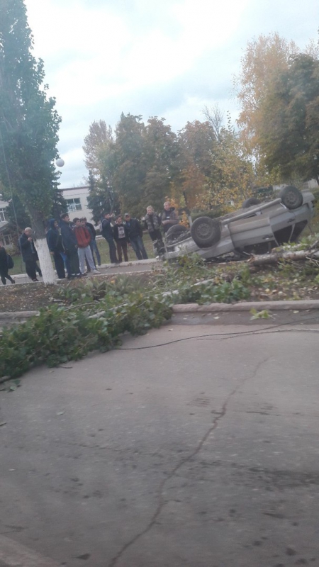 Легковушка снесла дерево и перевернулась на пешеходной дорожке