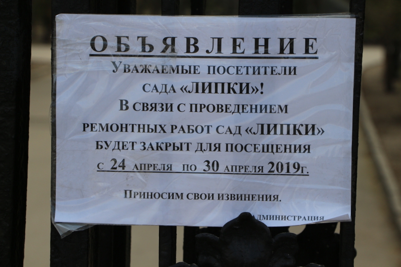 Парк «Липки» закрыли на ремонт до конца месяца