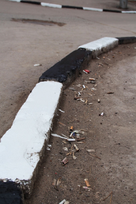 На Чернышевского красят бордюры по слою грязи