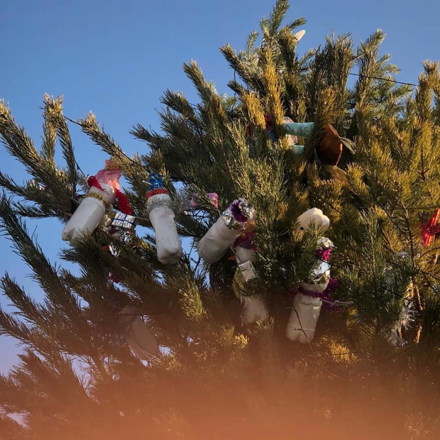 Главную елку в Хвалынске украсили картонками и бутылками