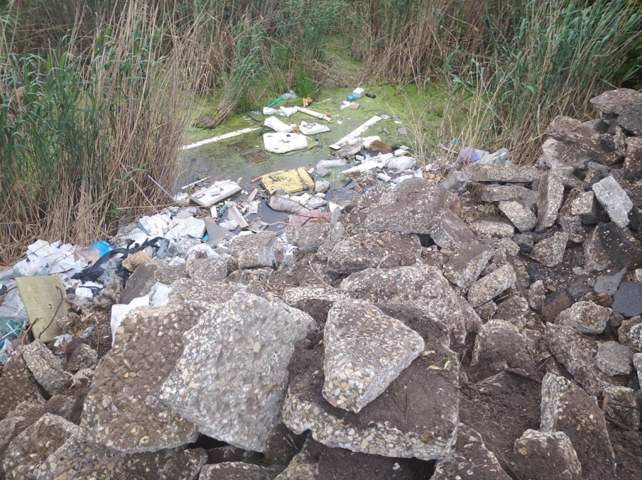 В Балакове возле озера устроили свалку из демонтированных тротуаров