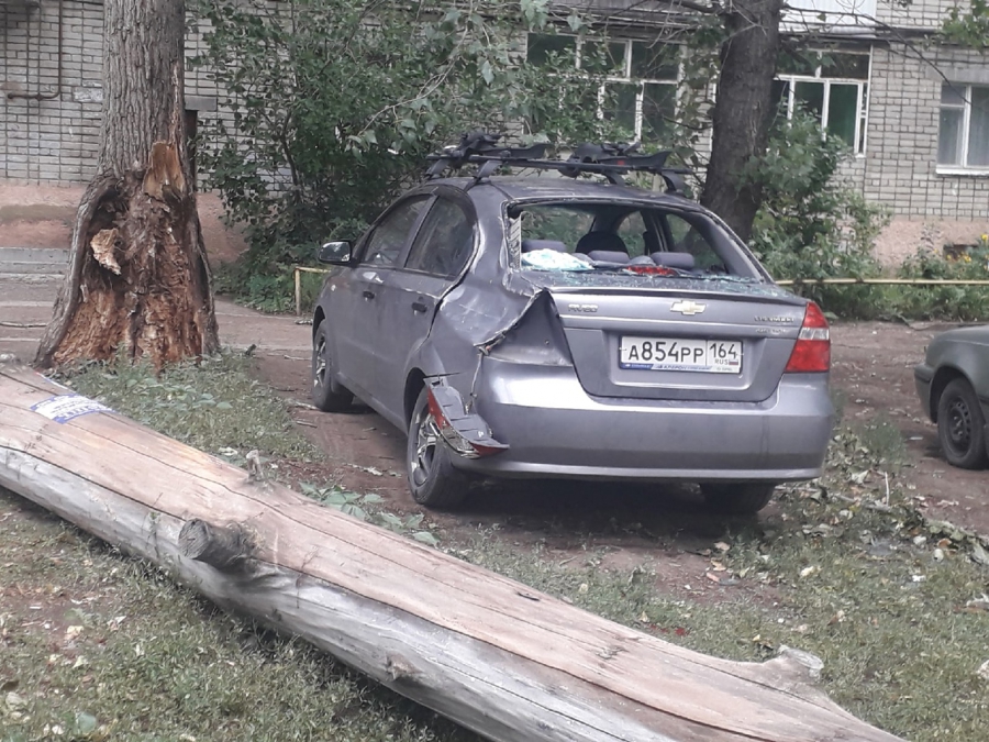 Недалеко от бывшего аэропорта на машину упало большое сухое дерево