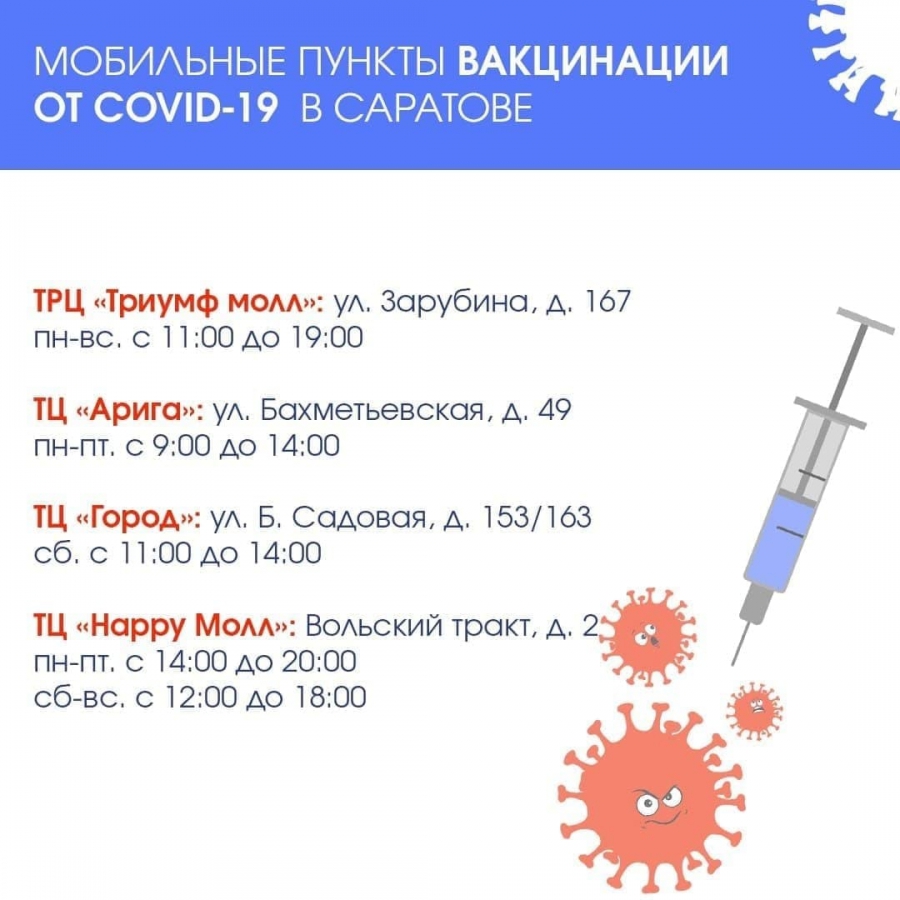 Обнародован список саратовских ТЦ с возможностью вакцинации от COVID