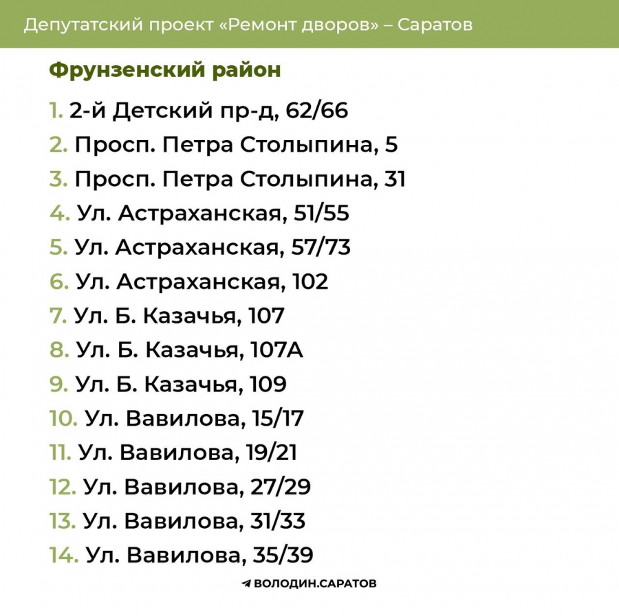 В Кировском и Фрунзенском районах определили дворы для ремонта