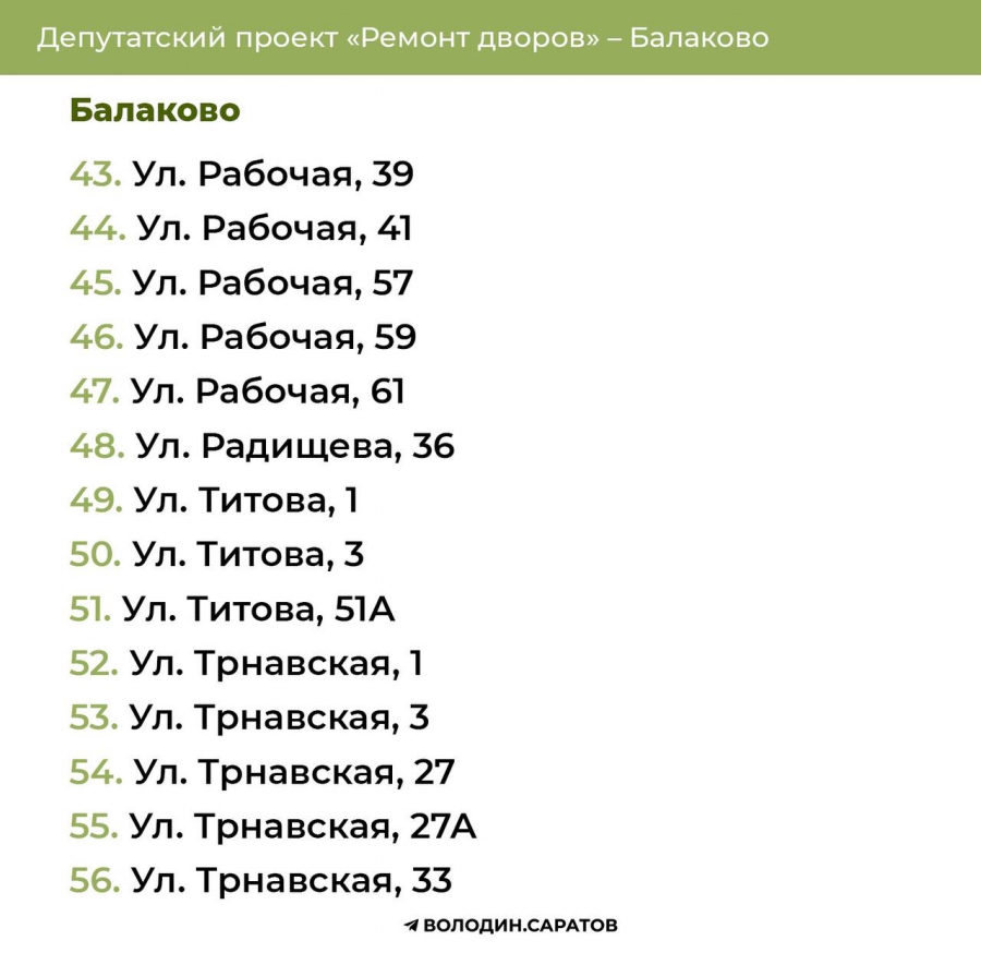 В Балакове отремонтируют 69 дворов при поддержке Вячеслава Володина