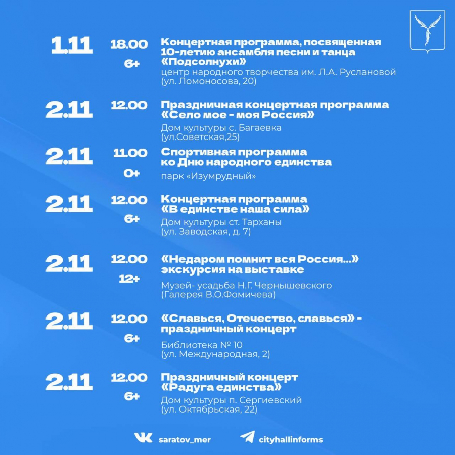 Саратовцы отметят День народного единства концертами и чемпионатом