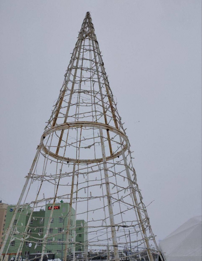 Жители Юбилейного пожаловались на ржавую елку в парке