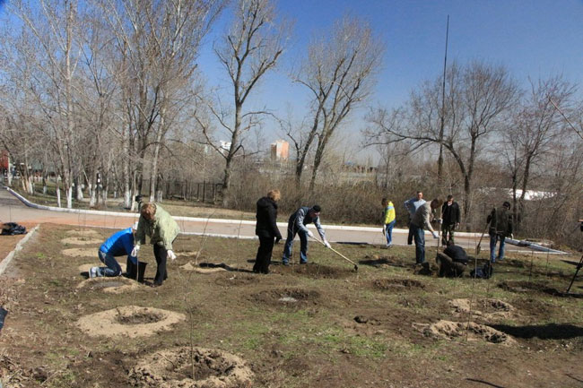 Работники областного правительства провели субботник в Парке Победы