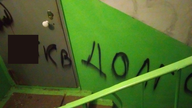 В Балакове коллекторы изуродовали подъезд и внедорожник