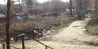 Возле школы в Заводском районе устроили свалку веток и мусорных пакетов